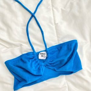 Princess Polly blue tie neck cropped halter top
